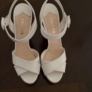 Prada Cream Leather Cross-Strap Slingback Heels